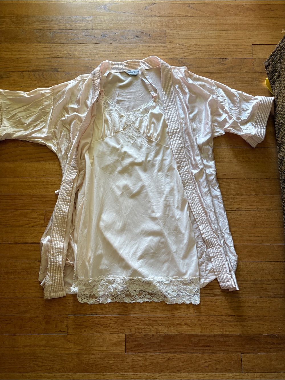 vintage pale pink lace slip with robe set